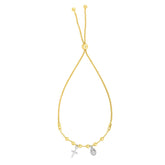 14k Yellow And White Gold Cross Charm Adjustable Bracelet, 9.25" fine designer jewelry for men and women